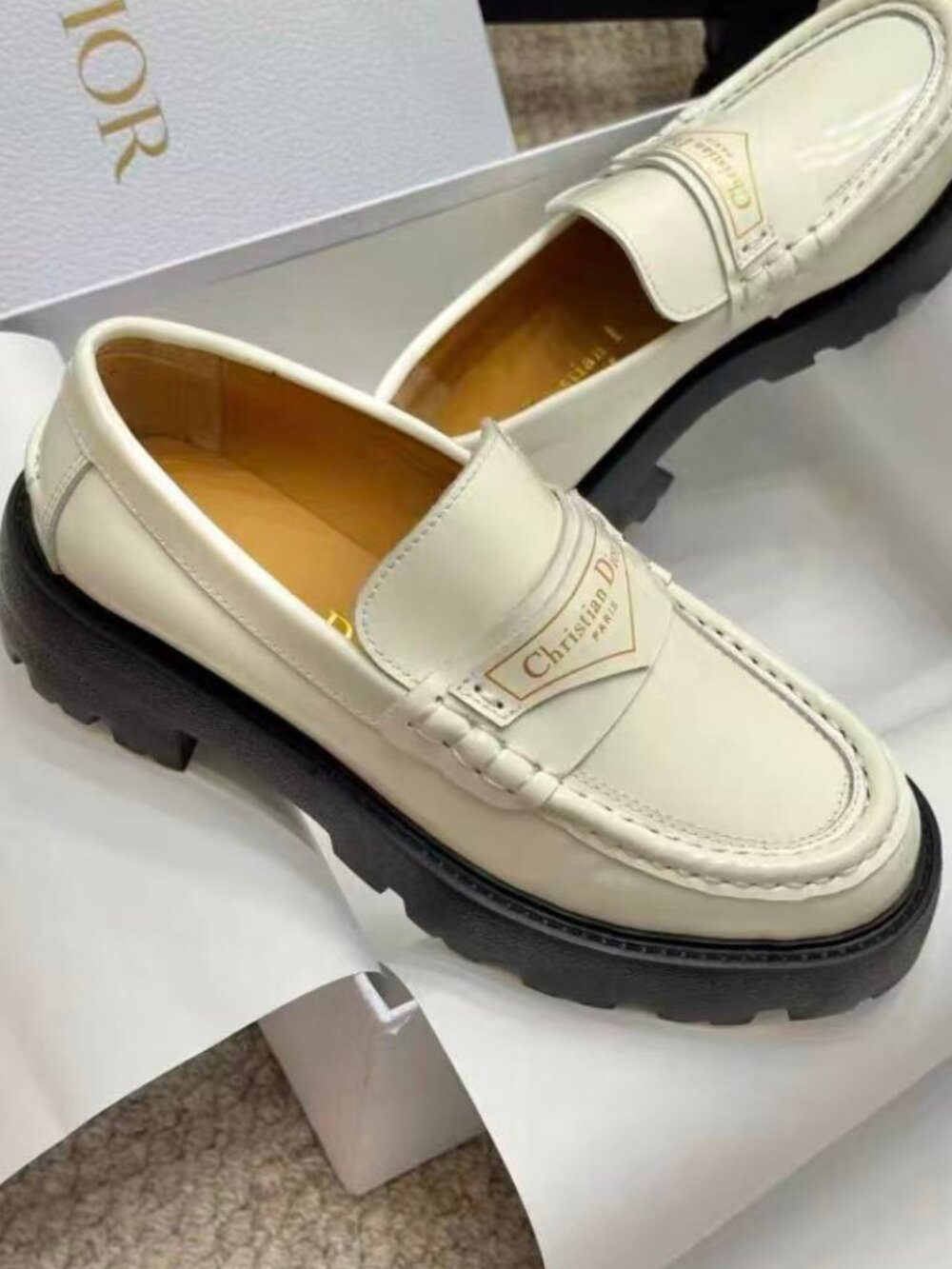 Dior White Leather Slip-On Lug Sole Loafers - Picture 6 of 6